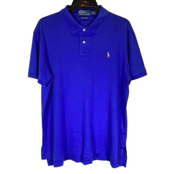 Polo Ralph Lauren collared pol0 shirt  L Blue Pima soft touch cotton small horse - Picture 1 of 6